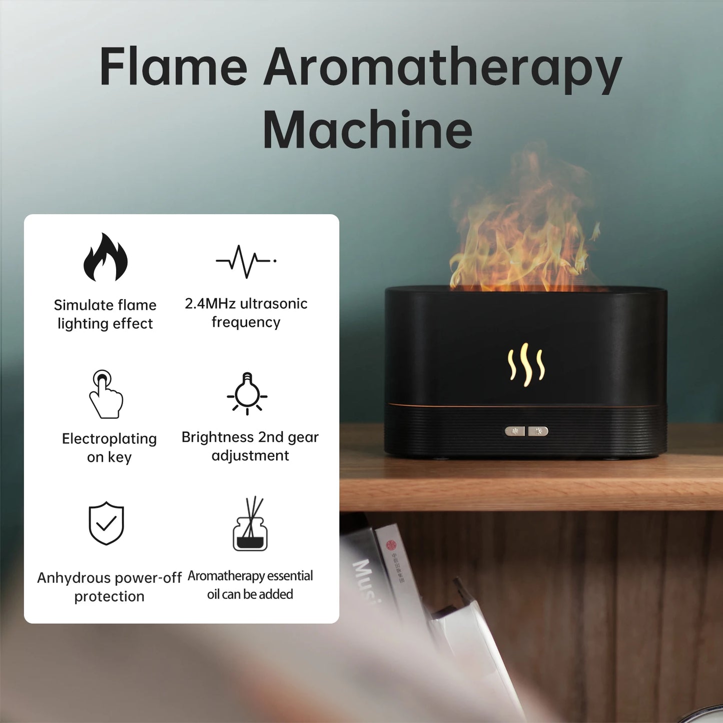 Aroma Diffuser Air Humidifier Flame Lamp Diffusor Black.